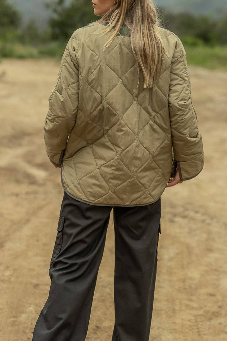Quilted Colour-Block Double-Patch Pocket Jacket