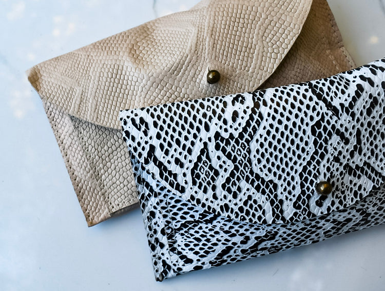 Lani Black/White Snake Leather Wallet