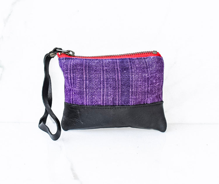 Patong Purple Coin Pouch in Black Leather