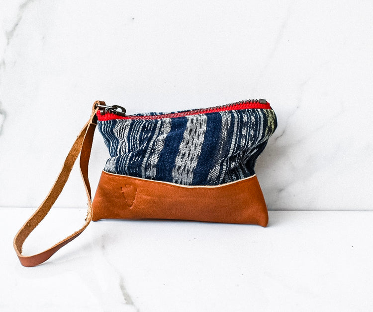 Blue Stainglass Coin Pouch in Brown Leather