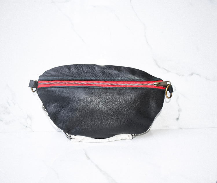 Fanny Pack- Aquinnah Pink in Black Leather