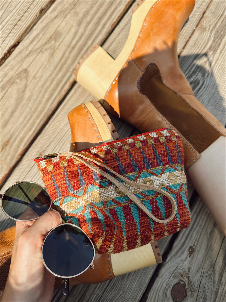 Harlow Moon in Tumeric with Brown Leather Wristlet