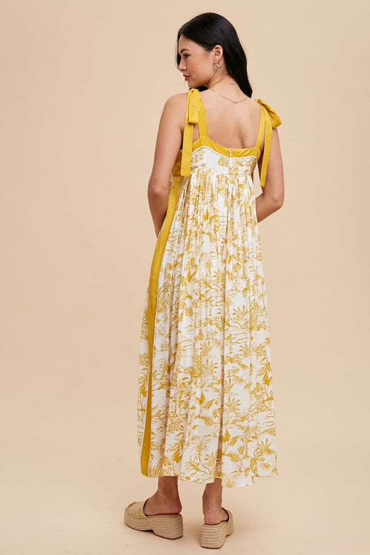Contrast Piped Floral Maxi Dress