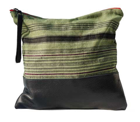 Aquinnah Green Large Clutch in Black Leather
