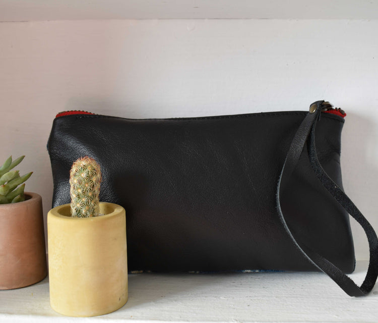 Indigo  Clara Clutch in Black Leather