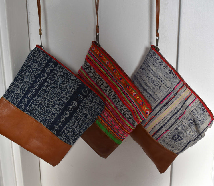 Blue Stainglass Clutch in Black Leather