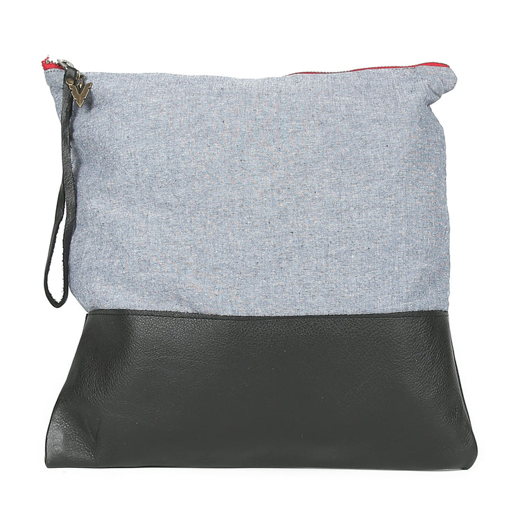 Chambray Large Clutch in Black Leather