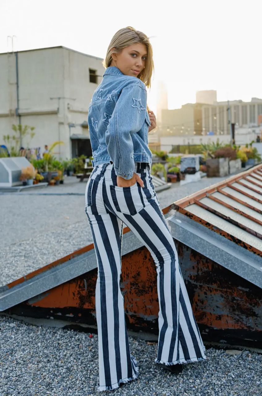 Striped bell bottom sales jeans