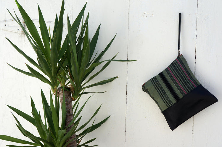 Aquinnah Green Clutch in Black Leather