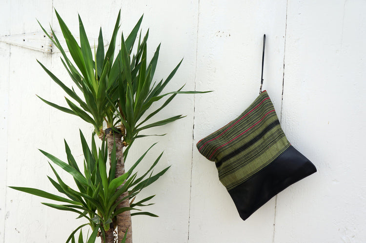 Aquinnah Green Large Clutch in Black Leather