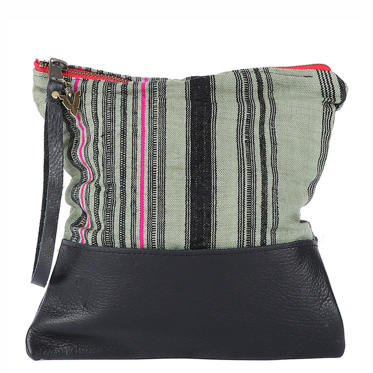 Aquinnah Green Clutch in Black Leather
