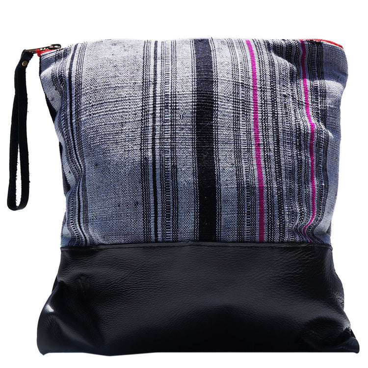 Aquinnah Grey Large Clutch in Black Leather