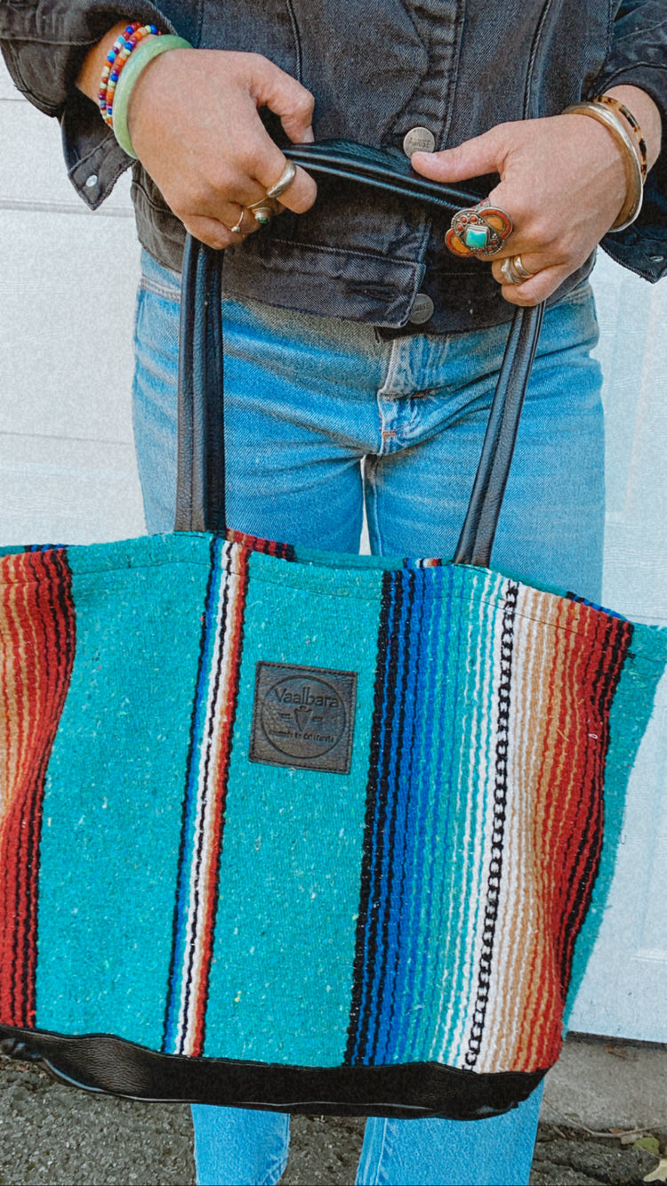 Texas Turquoise Weekender in Black Leather