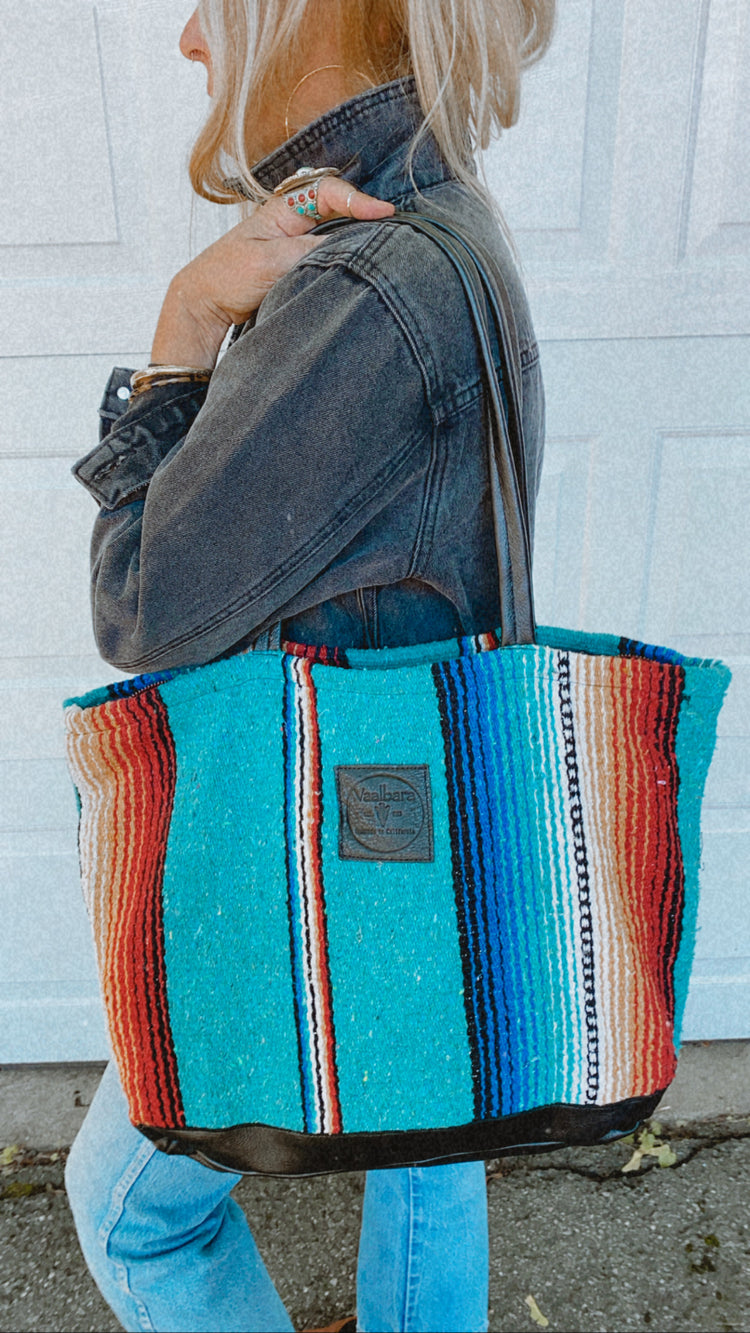 Texas Turquoise Weekender in Black Leather