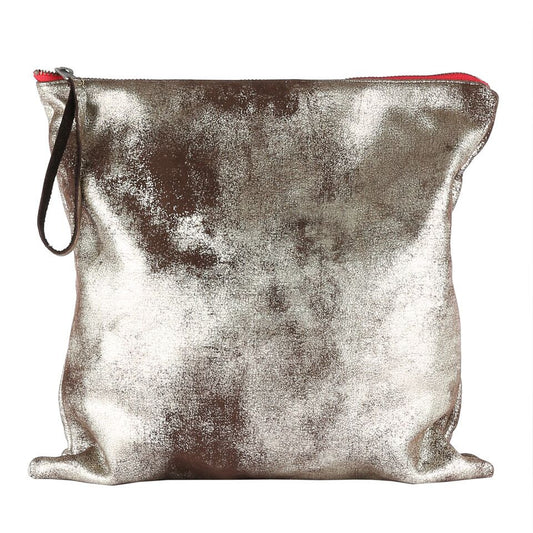 All Leather Large Clutch in Silver Shimmer