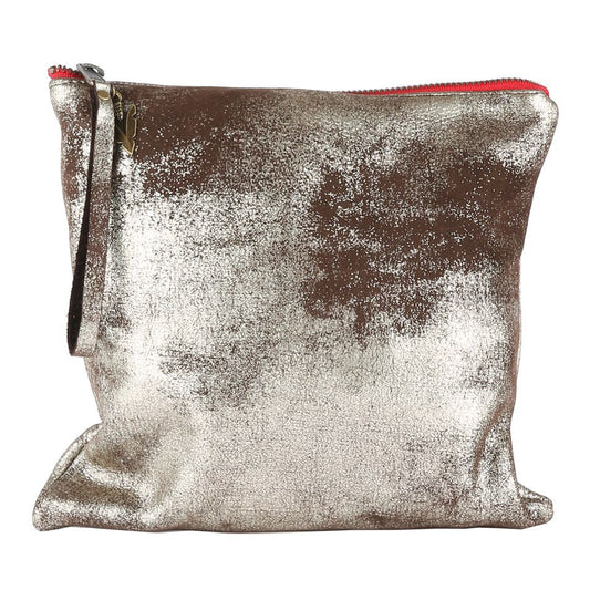All Leather Clutch in Silver Shimmer Leather