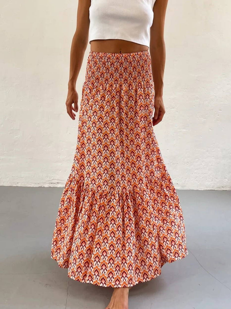 Multicolor Printed Elastic Waist Skirt