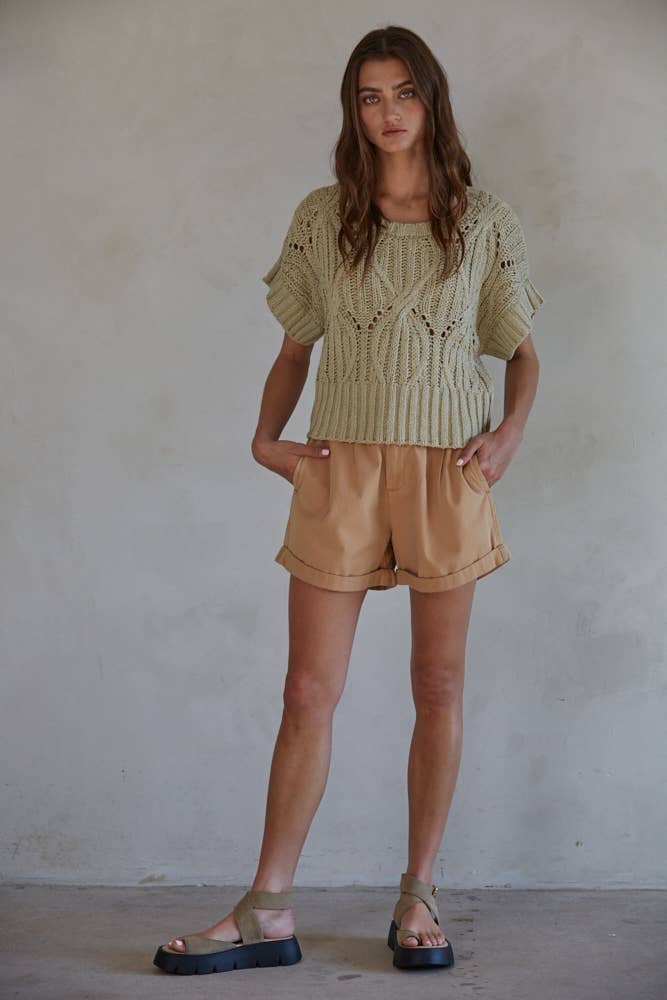 Knit Sweater Crochet Round Neck Short Sleeve Top