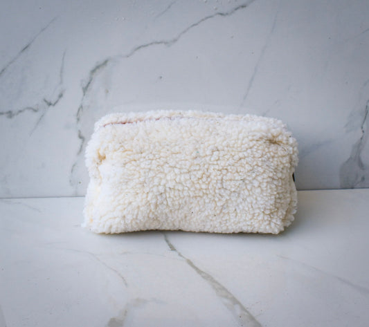 Carly Cosmetic Clutch in Sherpa White