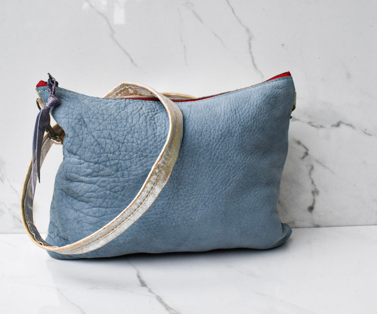 Mini Vivi Blue/Cracked Gold Crossbody