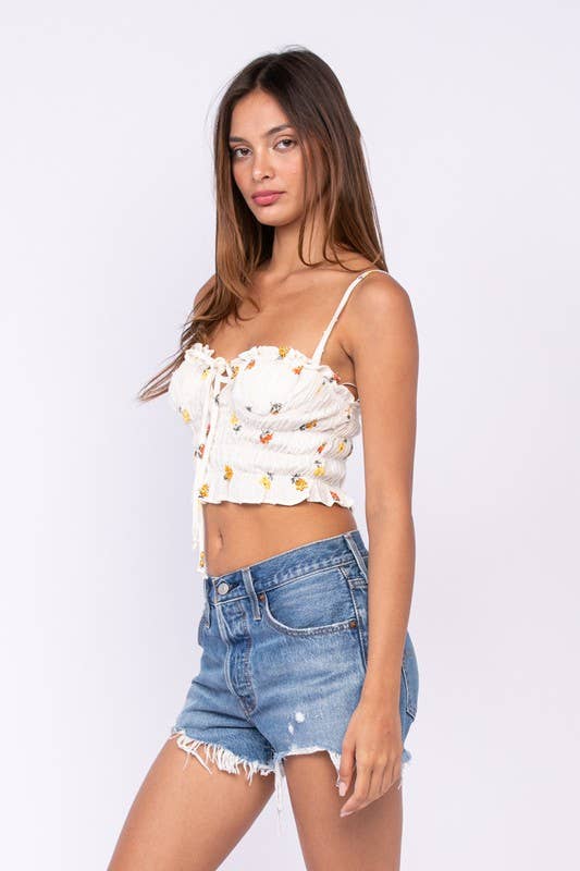 Floral Sleeveless Coreset Ruffle Crop Top