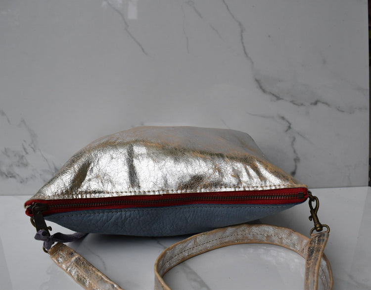 Mini Vivi Blue/Cracked Gold Crossbody