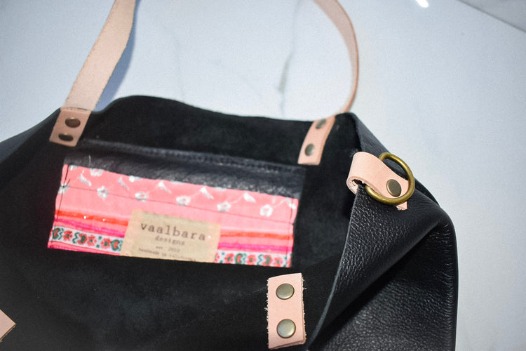 Black Leather Ellie Tote with Strap