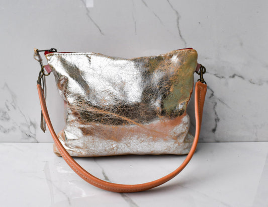 Mini Vivi Pink/Cracked Gold Crossbody