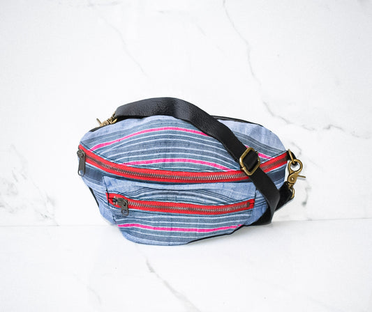 Fanny Pack- Aquinnah Blue in Black Leather