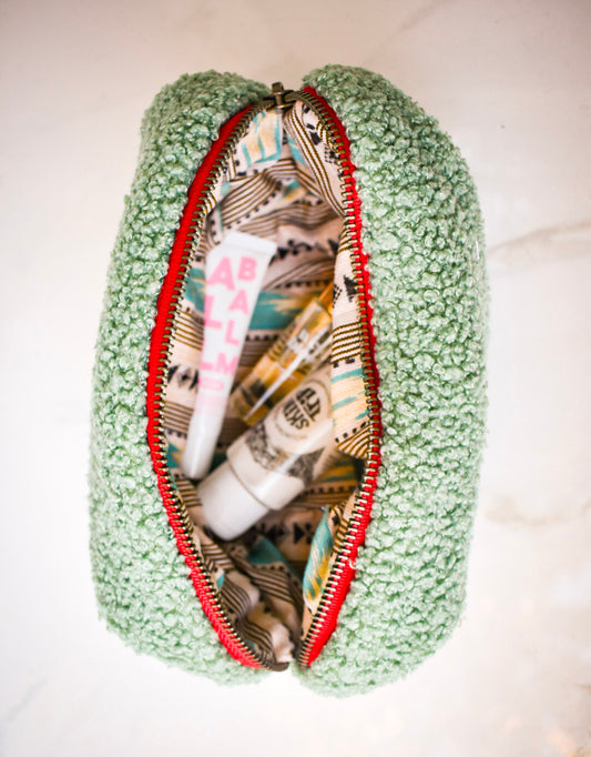 Carly Cosmetic Clutch in Sherpa Pine