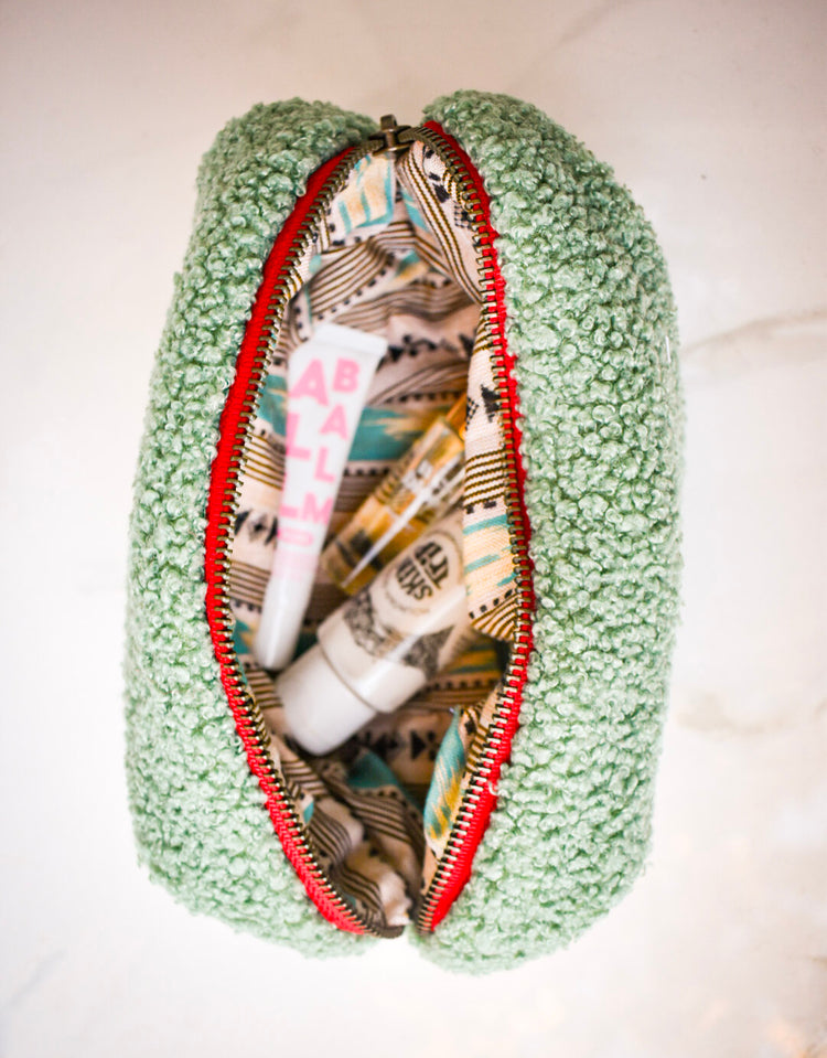 Carly Cosmetic Clutch in Sherpa Pine