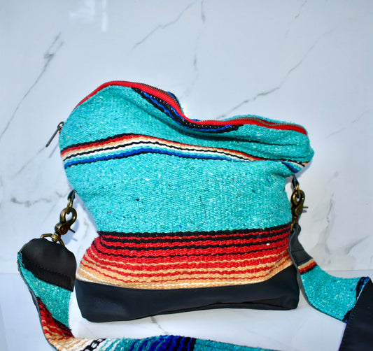 Avery Messenger Texas Turquoise in Black Leather