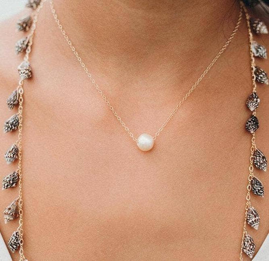 Pink-Peach Freshwater Pearl Floating Necklace