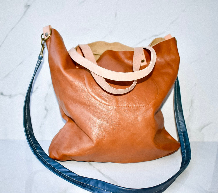 Black Leather Ellie Tote with Strap