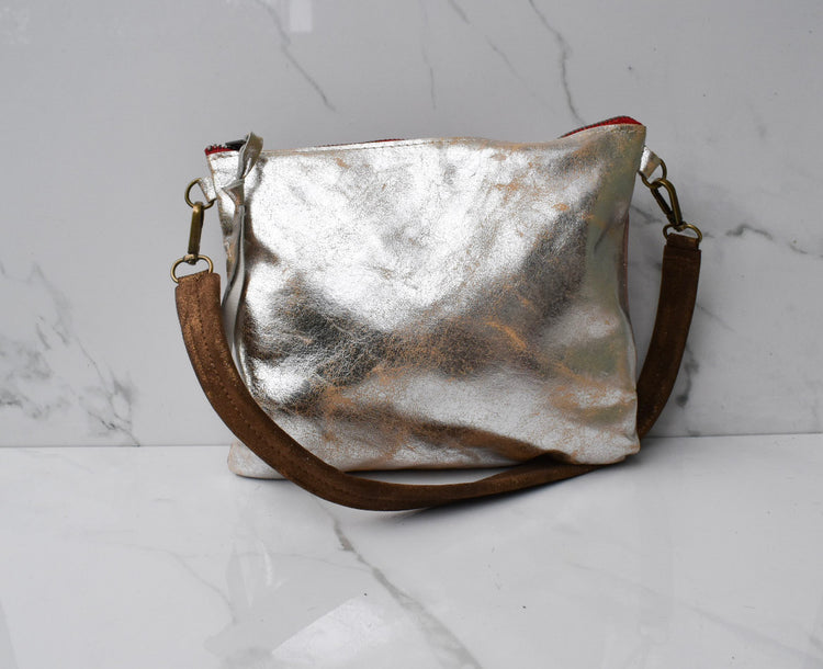 Mini Vivi Cracked White/Cracked Gold Crossbody
