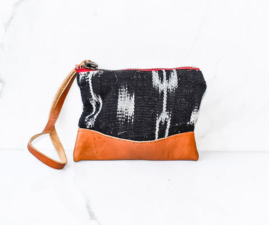 Ikat Coin Pouch in Brown Leather