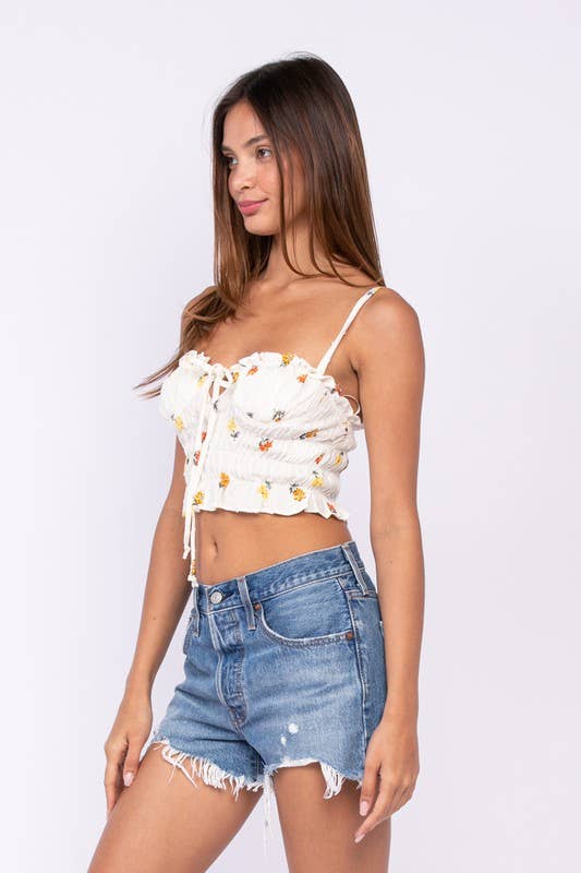 Floral Sleeveless Coreset Ruffle Crop Top