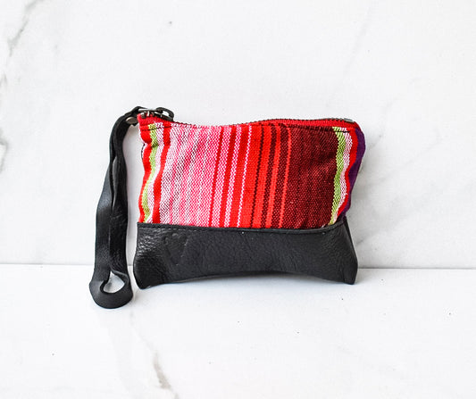 Red Sayulita Coin Pouch in Black Leather