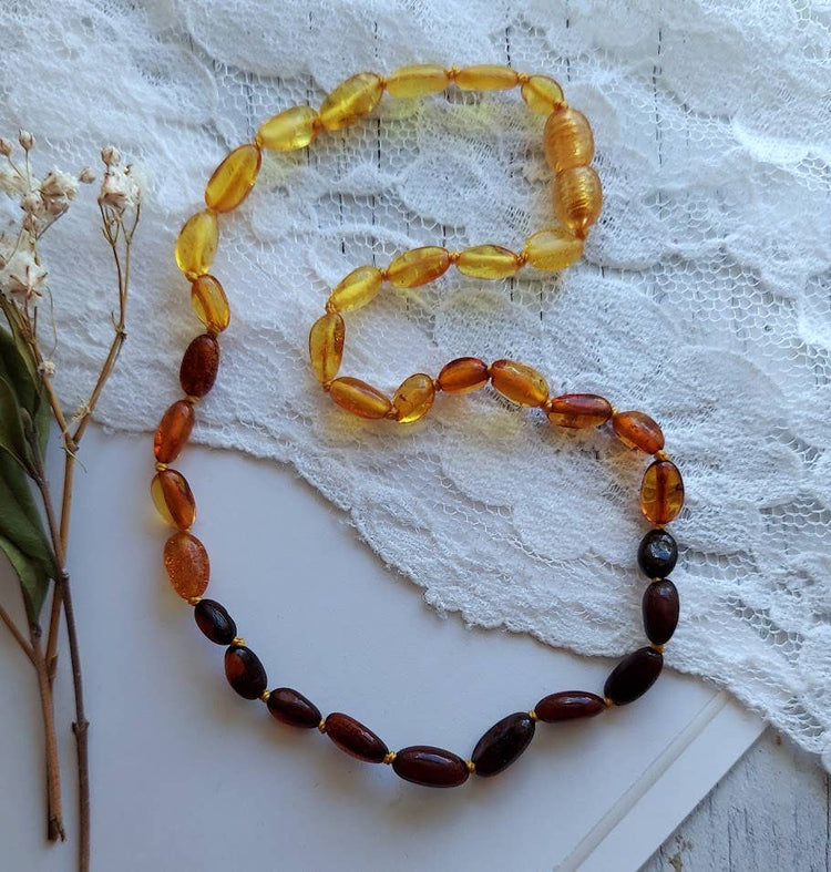 Fancy OMBRE Baltic Amber Bean Necklace w/ Tag Cert & GIA ♥️