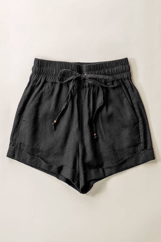 Linen Type Waistband Shorts - String Tie