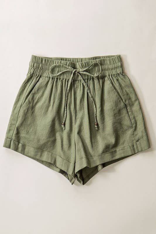 Linen Type Waistband Shorts - String Tie