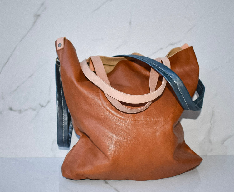 Black Leather Ellie Tote with Strap