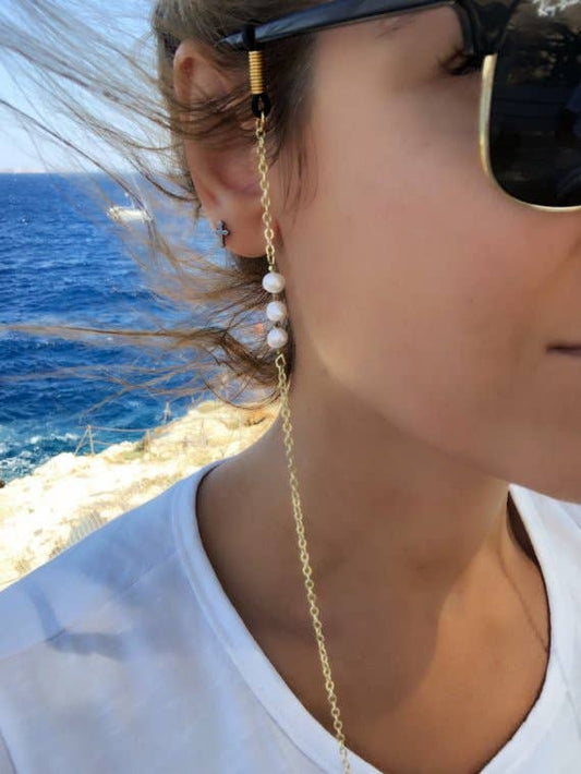 Gold Glasses Chain with Pearls