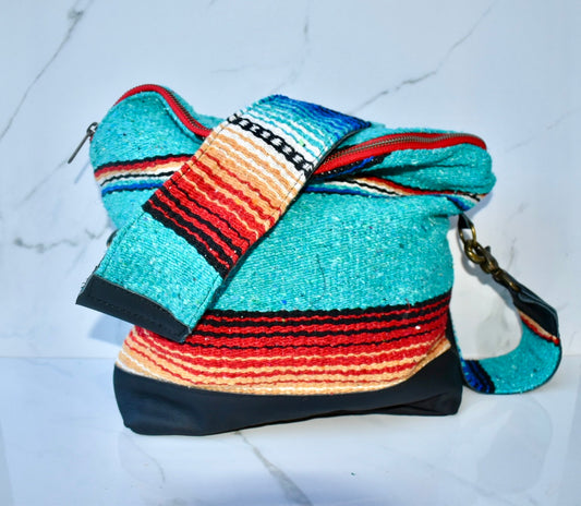 Avery Messenger Texas Turquoise in Black Leather