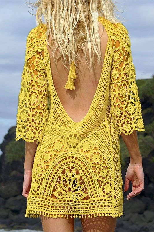 Backless Hollow out Crochet Beach Bikini Cover Up Dress