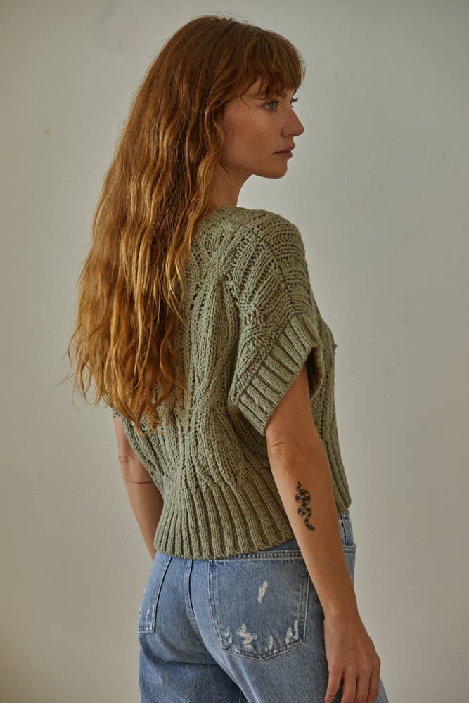 Knit Sweater Crochet Round Neck Short Sleeve Top