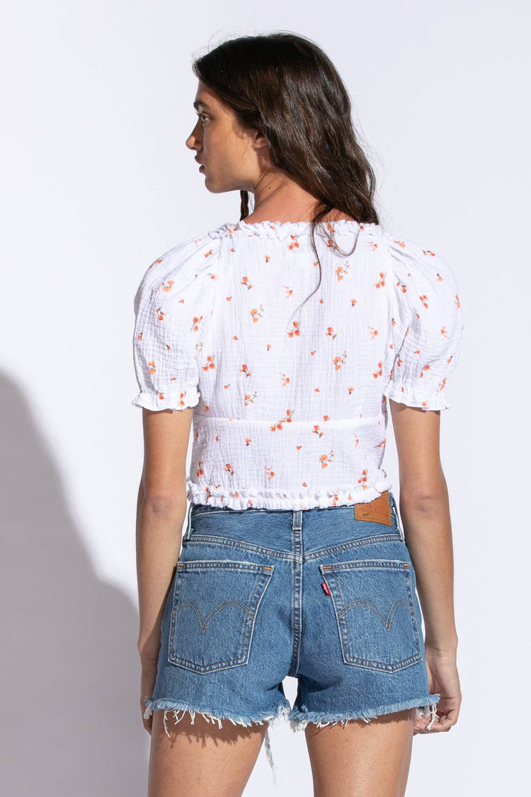 Floral Short SLeeve Ruffle Trim Crop