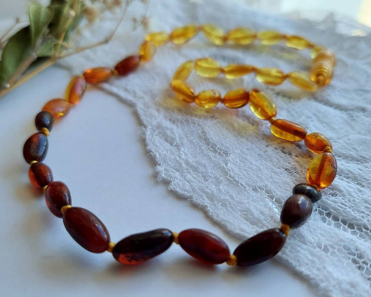 Fancy OMBRE Baltic Amber Bean Necklace w/ Tag Cert & GIA ♥️