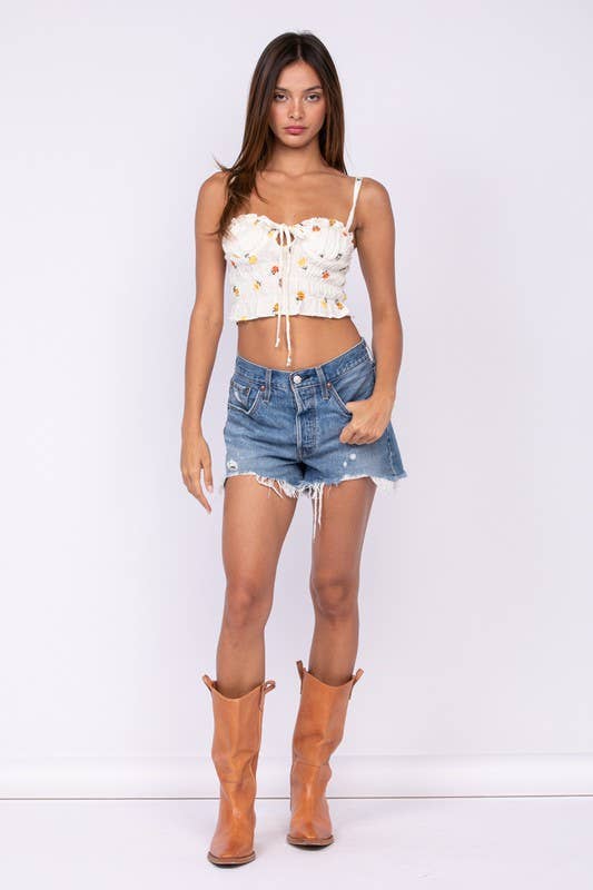 Floral Sleeveless Coreset Ruffle Crop Top