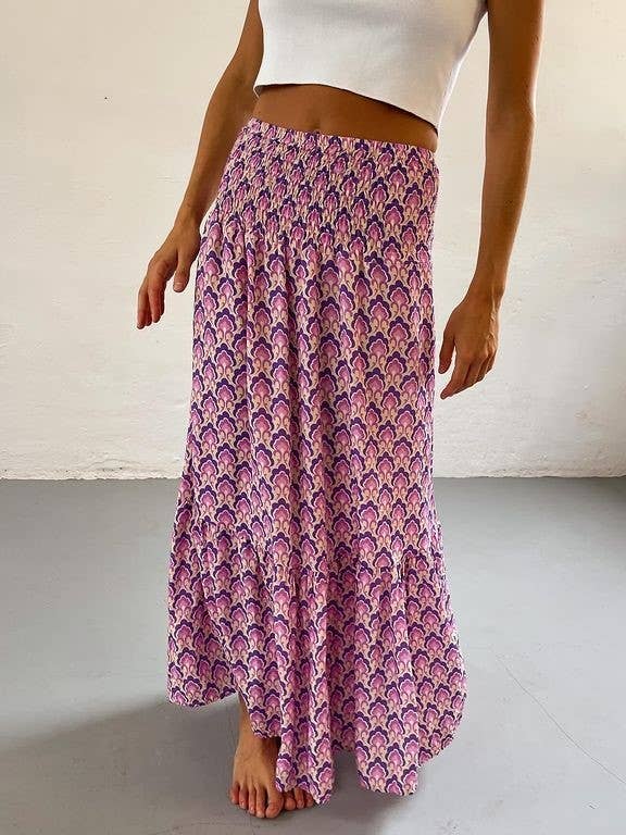 Multicolor Printed Elastic Waist Skirt